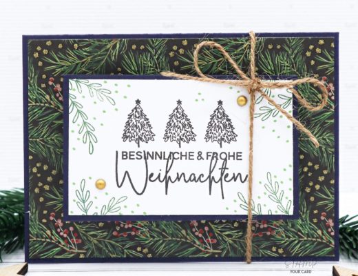 DIY Weihnachtskarte in grün blau mit Spruch